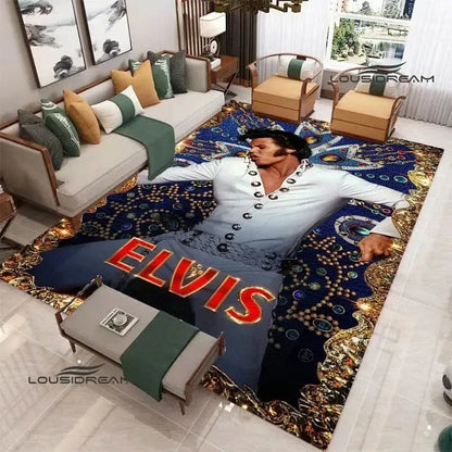 E-Elvis-Presleys Retro Printed Carpet Non-slip Carpet Outdoor Carpets Area Rug Home Bedroom Decor Rug for Bedroom Birthday Gift