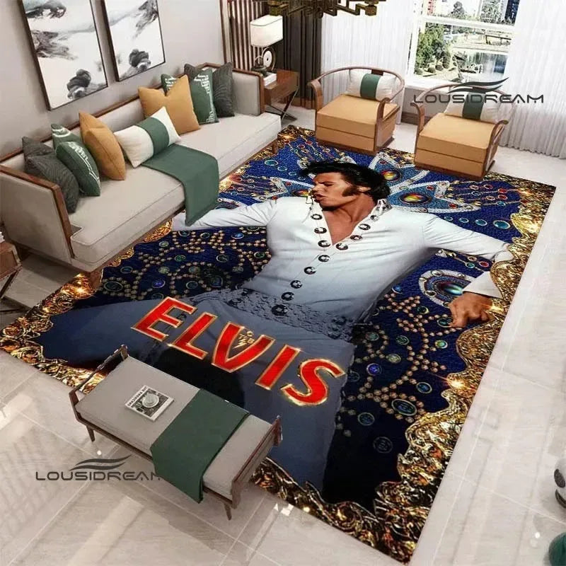 E-Elvis-Presleys Retro Printed Carpet Non-slip Carpet Outdoor Carpets Area Rug Home Bedroom Decor Rug for Bedroom Birthday Gift