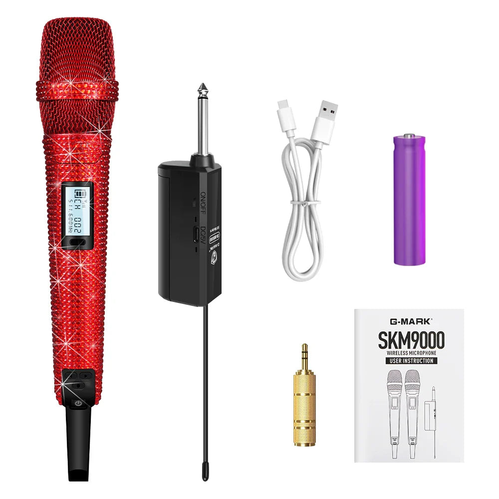 Microphone karaoké sans fil SKM9000, personnalisé incrusté de diamants, pour flux en direct, karaoké, scène brillante, essentiel
