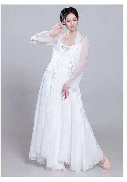 Costume de danse classique Ele, jupe blanche vaporeuse, costume de performance de fée, design Fene Dra, belle mythologie