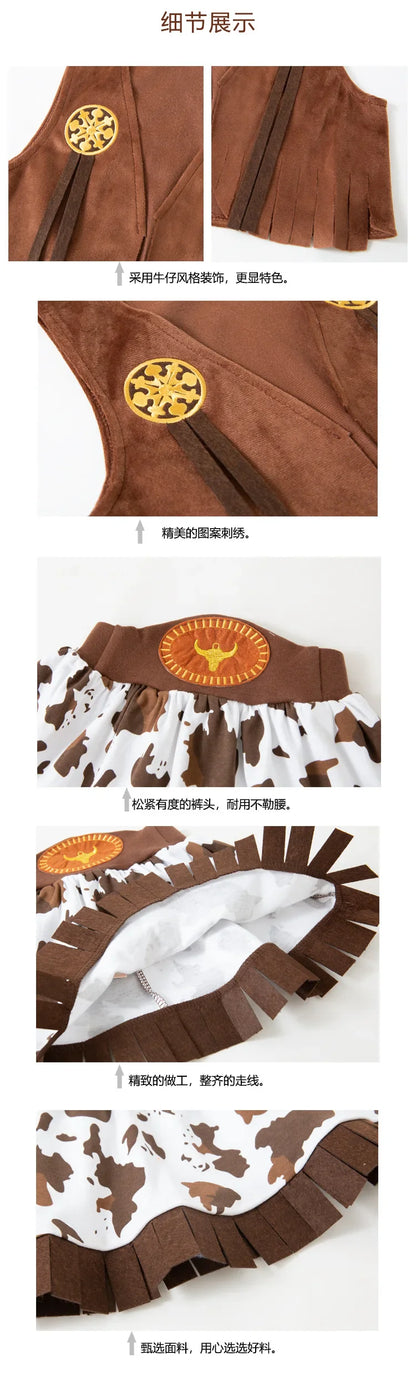 Robe de Cowgirl pour enfants, ensemble complet, Costume de Cowboy occidental, ensemble de 4 pièces, tenue de jeu de noël, vêtements d'halloween pour enfants