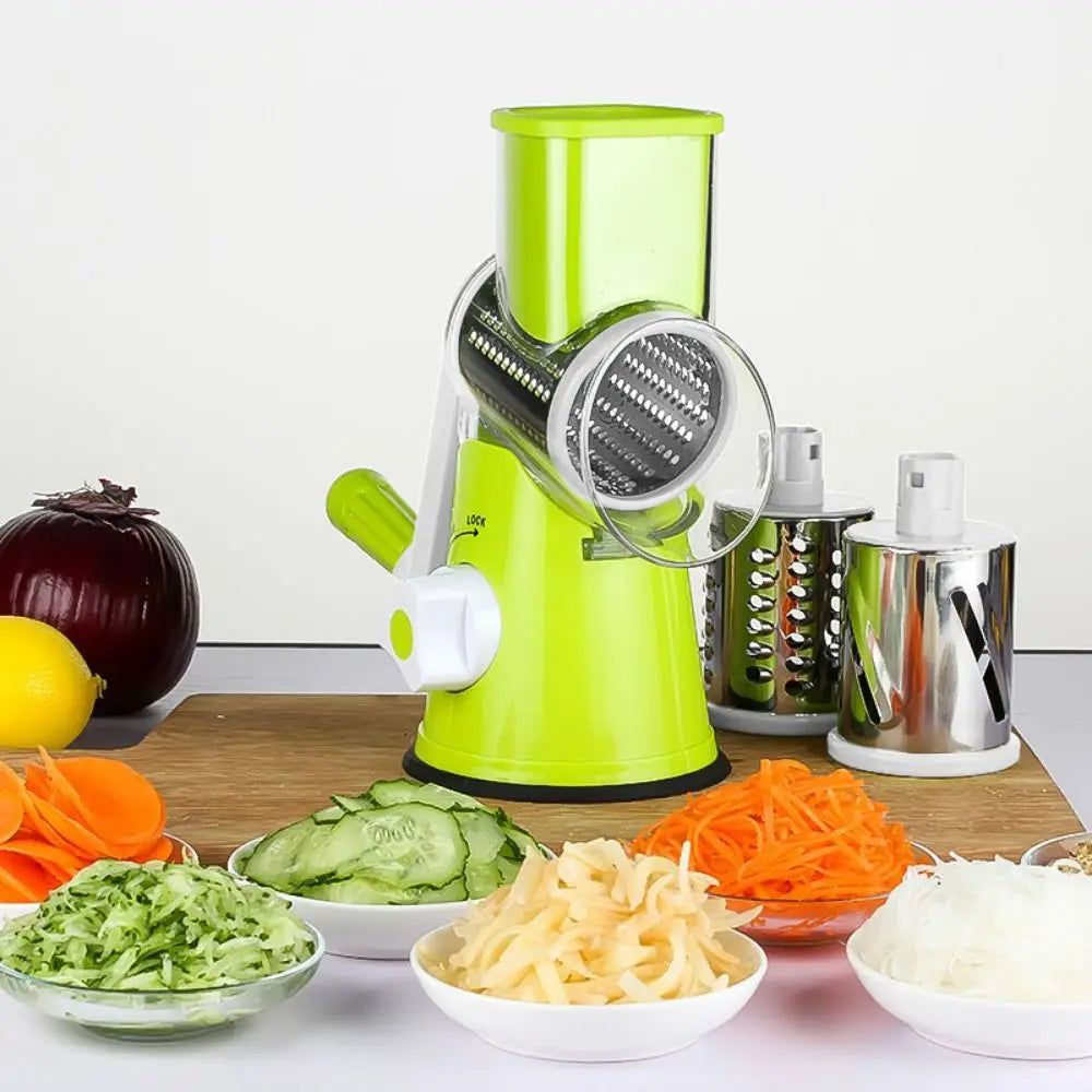 3 Sharp Drums Manual Rotary Vegetable Slicer Stainless Steel Efficient Cutting Vegetable Cutter with Handle Manual Rotary