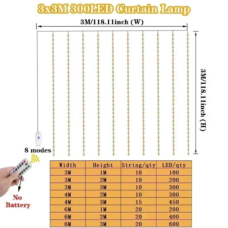 Rideau Lumineux LED USB avec Télécommande, Guirxiété Lumineuse, 8 Modes, 3 m, 6m, Vacances, Mariage, Dégradé, Chambre, Salon, Décor