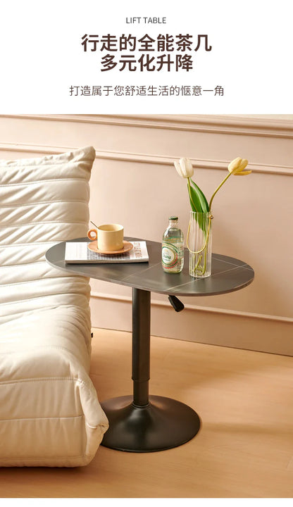 Nordic Wooden Lift Rotating Table, Bedside Table, Solid Rolling Computer Table, Carbon Steel Legs, Tea Table