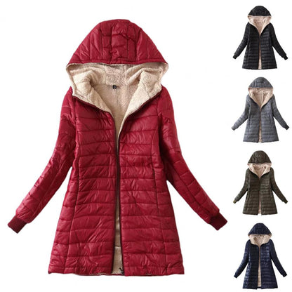 Soft Hooded Coat Long Sleeves Winter Jacket Plush Lining Warm Autumn Jackets Winter Cardigan Coat  Windproof