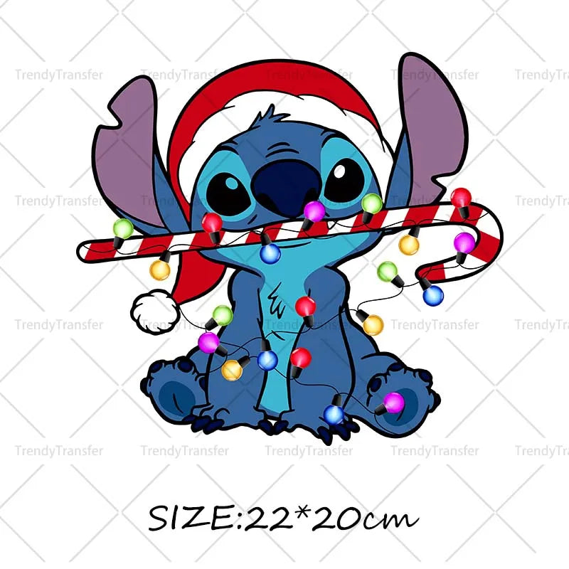 Autocollants thermocollants de Noël Lilo et Stitch pour vêtements, impressions thermiques, décalcomanies pour T-shirts