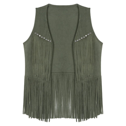 Gilet de cow-boy Western Halloween pour homme, en similicuir suédé, à pampilles et rivets, pour le motocyclisme, les raves, les fêtes et les boîtes de nuit