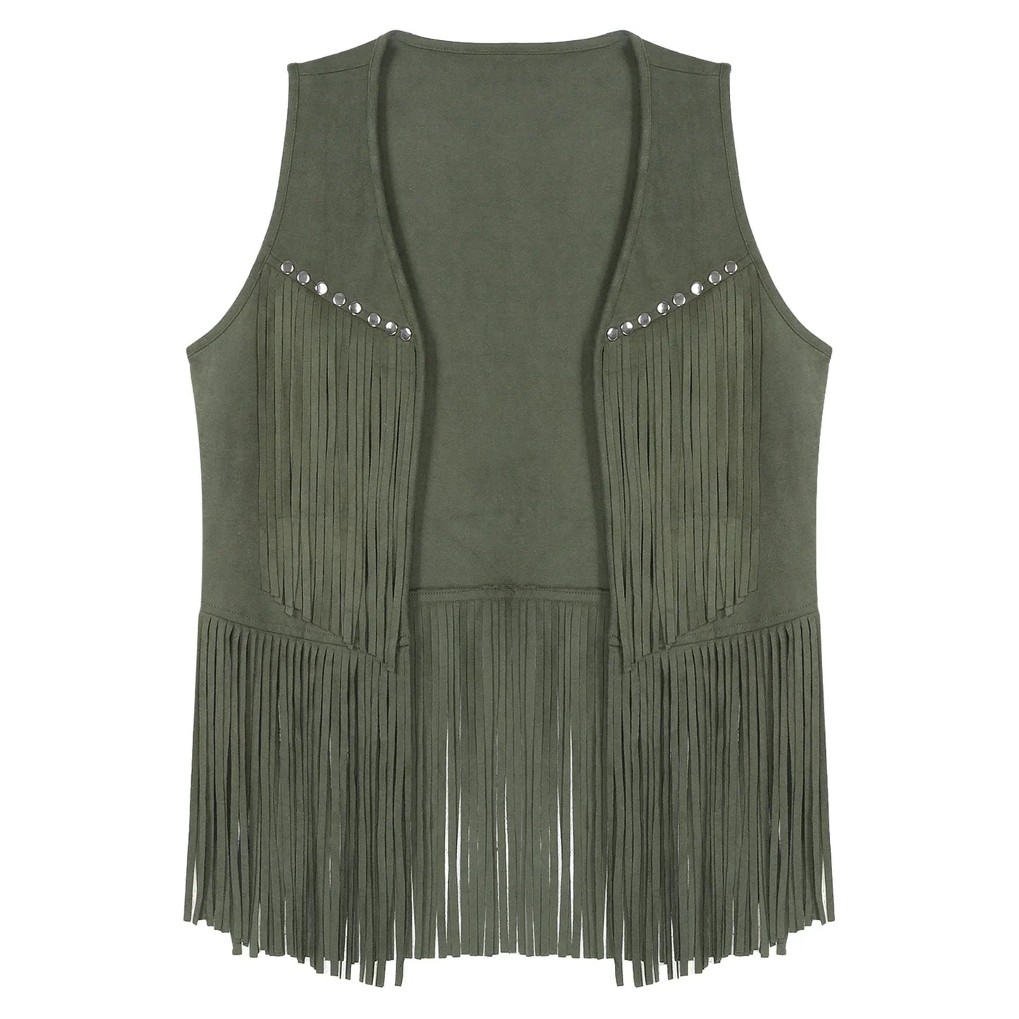 Men Halloween Western Cowboy Cosplay Costume Faux Suede Tassel Rivets Vest Waistcoat Motorcycling Rave Party Nightclub Outerwear