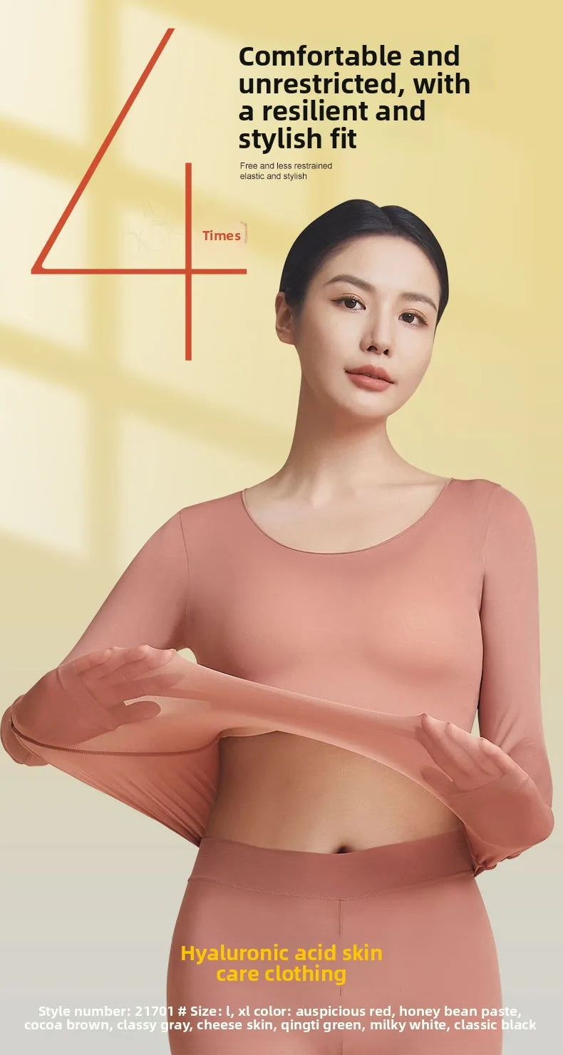 37 Women's Thermal Underwear Base Layer Shirt Skin Beauty Garment Ultra-Light Long Sleeve Thermal Set