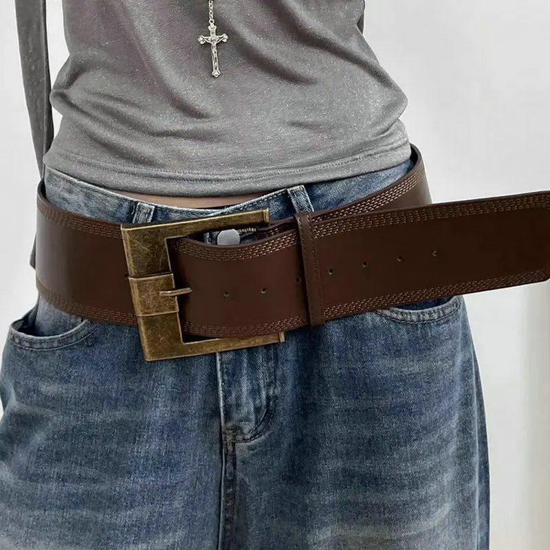 Desinger ceintures pour femmes Vintage large ceinture grande taille Western Cowgirl Cowboy Goth Y2k marron moyen âge mode ceinture femme