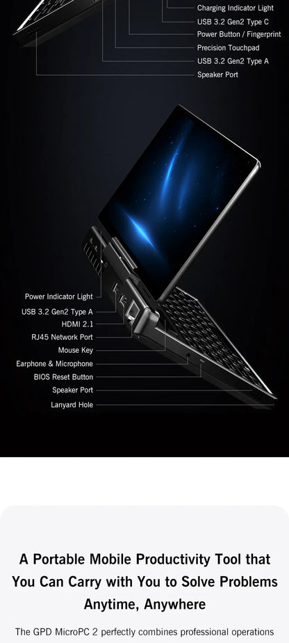 Nouvel ordinateur portable 7 pouces GPD MicroPC 2 Intel® Core™ i3-N300 16GB/512GB Portable Ordinateur Portable Windows 11