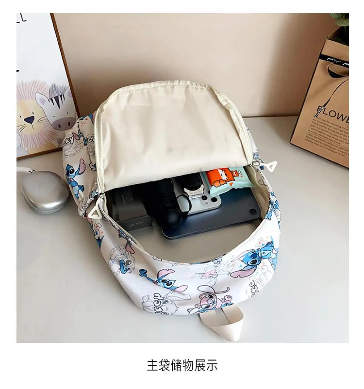 Cartoon Stitch Print Backpack Spacious Lightweight Travel Bag Waterproof School Backpack for College Students Teens Boys Girls