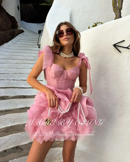 Robe Courte de Bal de Promo Couleur Personnalisée OEING Volants en Organza Au-Dessus du Genou Robes de Soirée d'Anniversaire Robe de Cocktail Sans Manches Robes de Soirée