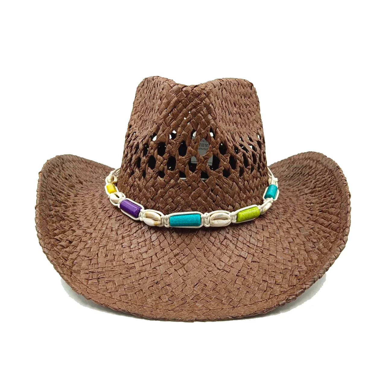 Chapeau de paille de cowboy vert matcha, tissé à la main, creux, pour hommes et femmes, chapeau de soleil d'été, chapeau de paille de cowboy occidental
