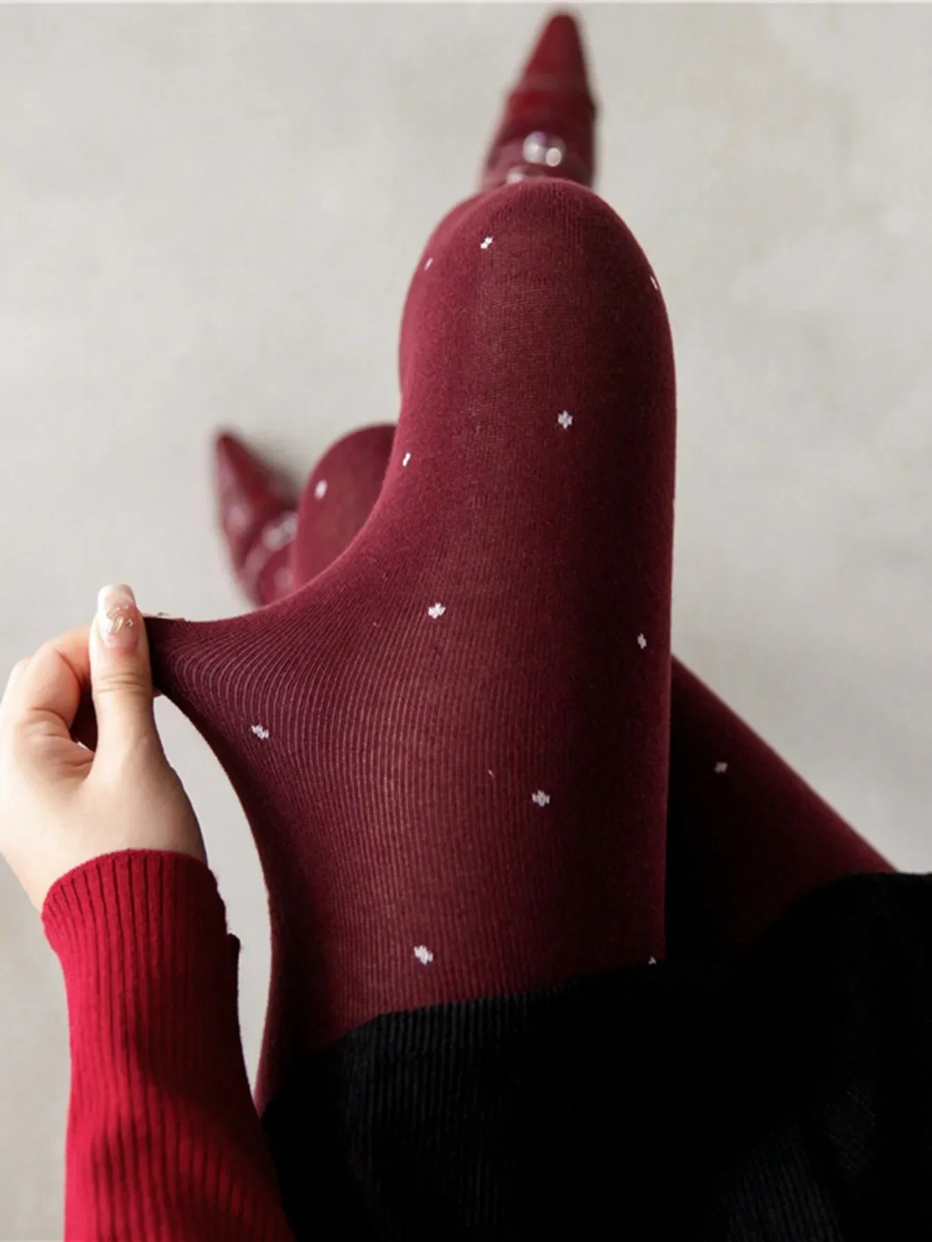 Leggings imprimés à pois pour femmes, 100 grammes, Leggings péplum en velours fin bordeaux, automne et hiver, printemps et automne