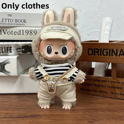 LABUBU 17cm Doll'S Clothes Outfit Accessories For Labubu V1 V2 Striped overalls hats glasses shoes Cool handsome Clothing Gift