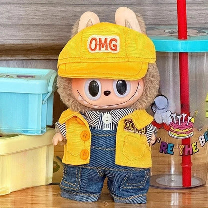 Cute Cowboy Clothes for Labubu Fashion Overalls Set Clothing Hats for Labubu V1 V2 V3 Cartoon Clothes Outfit Dolls Accessories