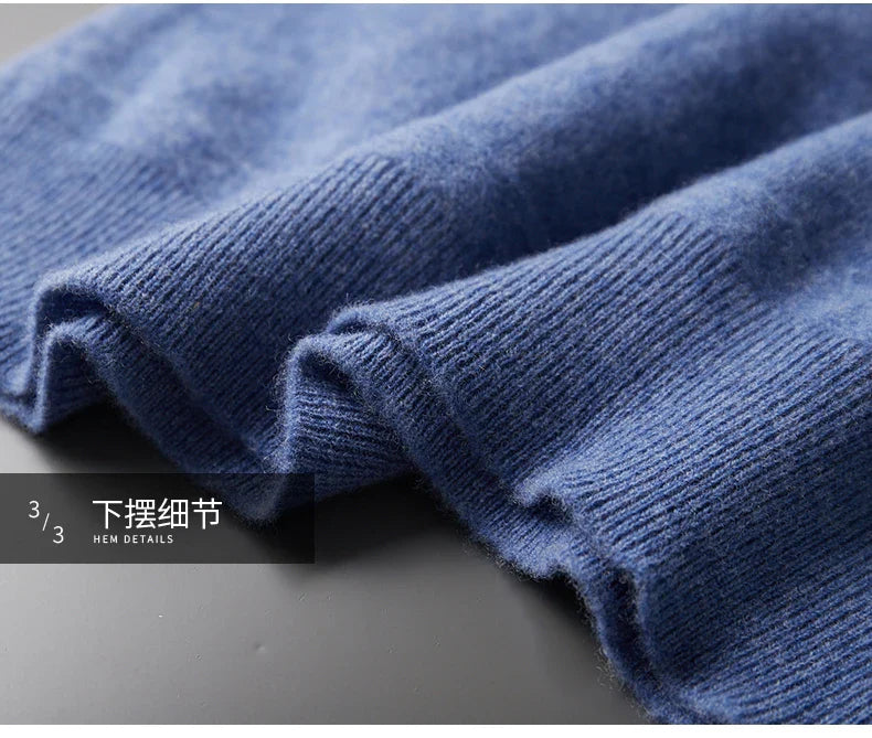 Autumn and Winter New Cashmere Sweater Men's 100% Merino Wool Pullover Casual Loose POLO Knitted Bottom Shirt Jacket Shirt