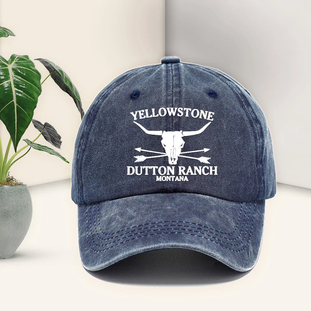 Chapeau de cowboy occidental rétro - YELLOWSTONE DUTTON Ranch casquette de baseball imprimée tête de vache brodée pour hommes et femmes