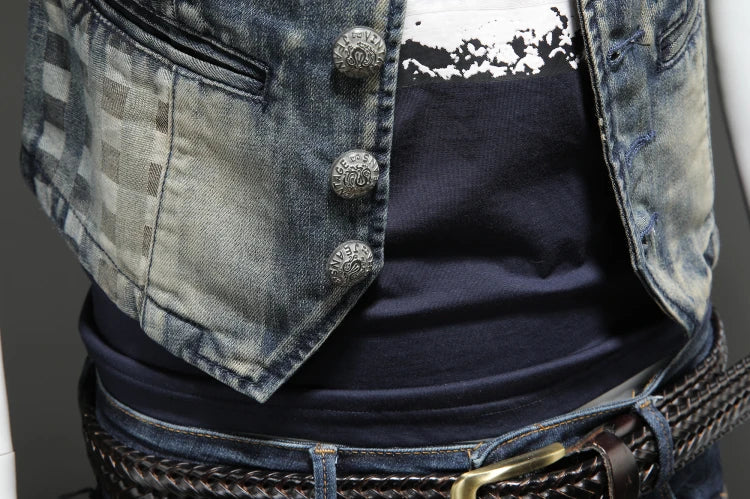 2024 Punk Embroidered Cowboy Waistcoat for Men Fashion Handsome Autumn New Personality Suit Collar Literary High Quality