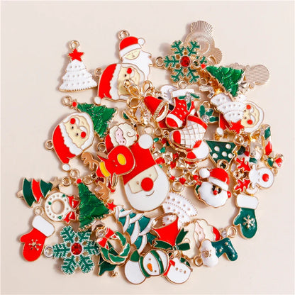 Leslie-Breloques de Noël en émail, arbre flocon de neige, chaussette, cerf, bonhomme de neige, bijoux de bricolage, cadeaux de Noël et du Nouvel An, 10 pièces