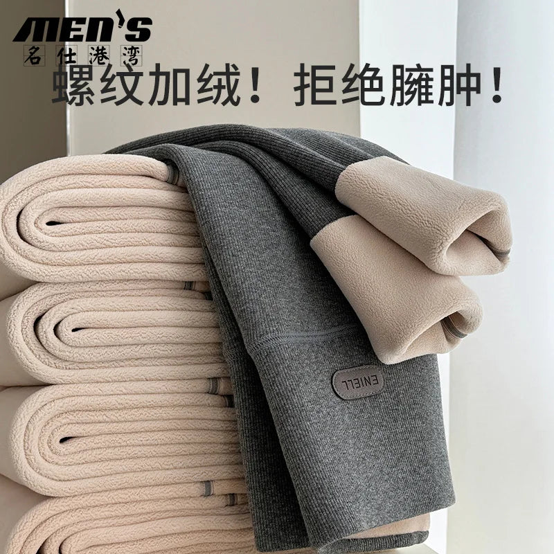 Leggings 420g 92% coton avec doublure polaire pour vêtements d'hiver, polaire d'agneau épaisse en coton pour femmes, pantalon chaud gris taille haute