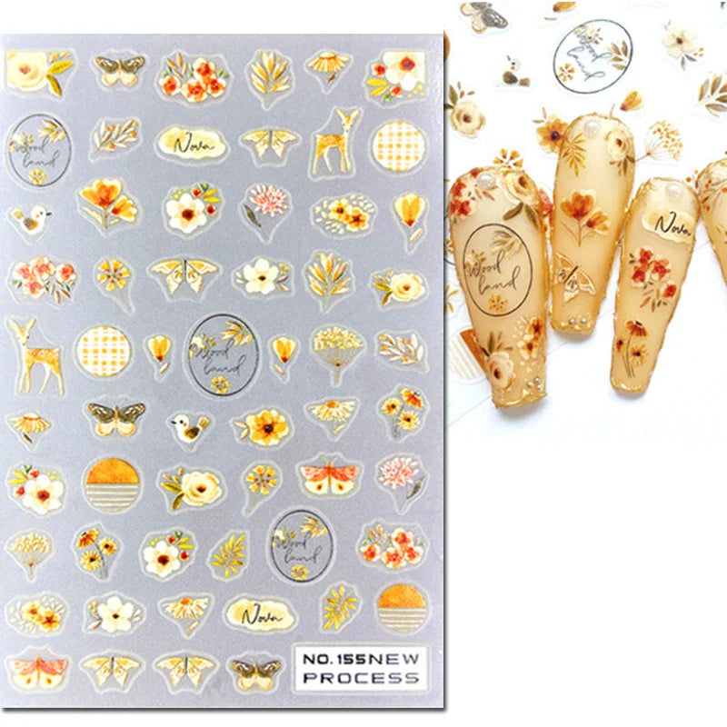 3d Nail Art Stickers Winter Autumn Golden Leaves Red Roses Flowers Decals For Nails Decoration Manicure Salon Beauty