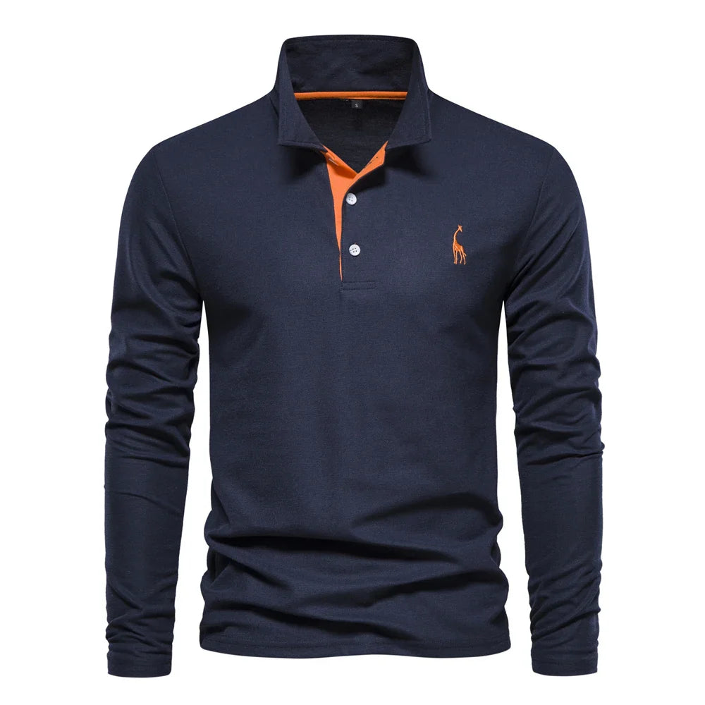 AIOPESON 2023 Nouvelle Polo Homme Broderie Cerf Chemises Manches Longues Couleur Unie Affaires Sociales Homme