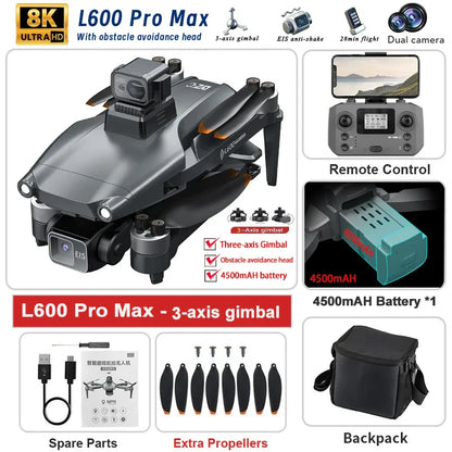 Nouveau Drone GPS L600 PRO MAX/PRO 5KM 4K professionnel HD double caméra 3 axes cardan 360 ° Jouet quadrirotor sans balais pour éviter les obstacles