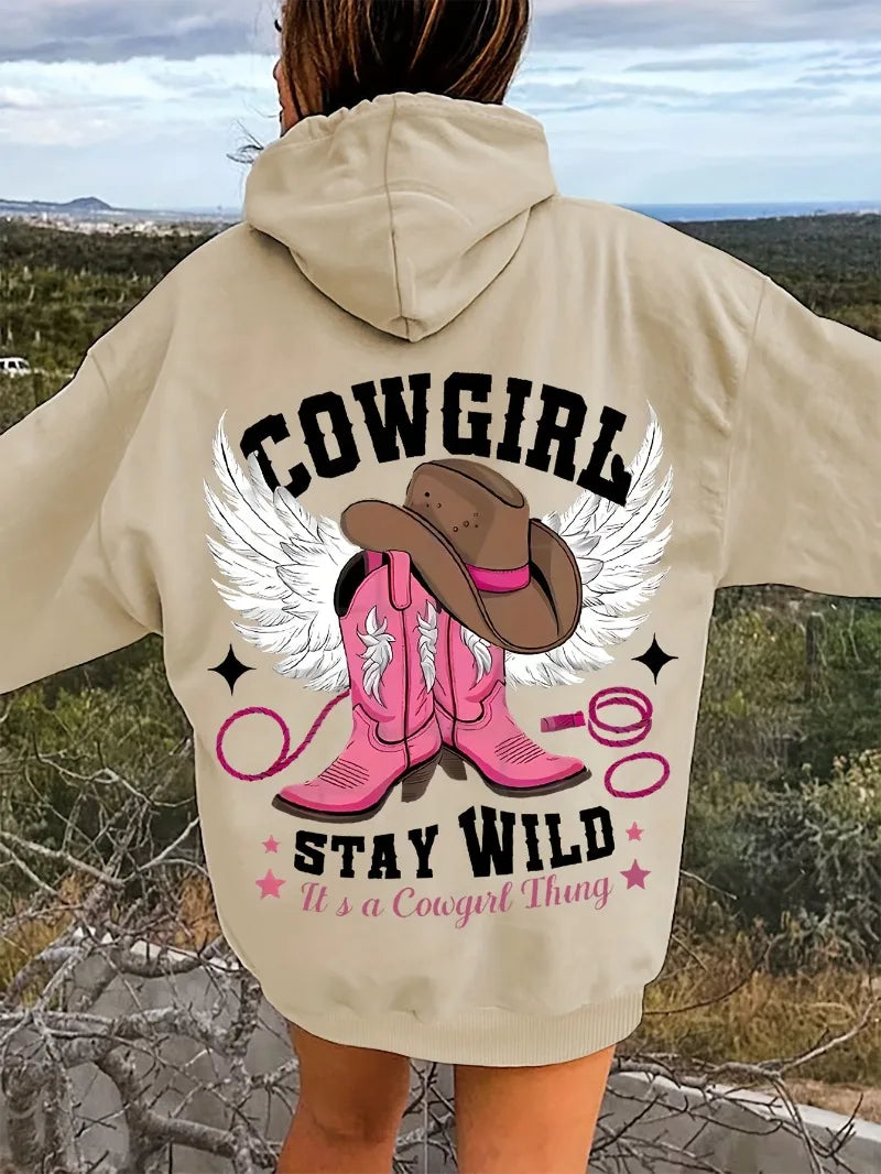Sweat à capuche Western Chic Cowgirl, pull à manches longues avec capuche, chapeau de Cowboy brodé et botte, coupe décontractée et décontractée