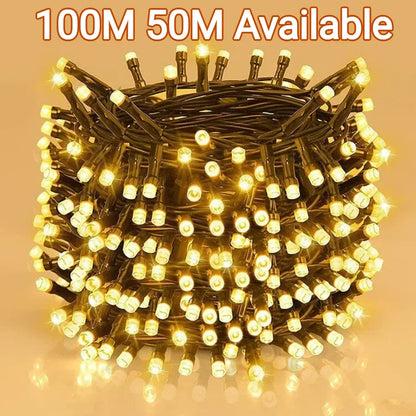 Guirlande lumineuse LED Twinkle Star 100M 50M étanche 8 modes d'éclairage pour jardin extérieur, pelouse, sapin de Noël, décoration de festival