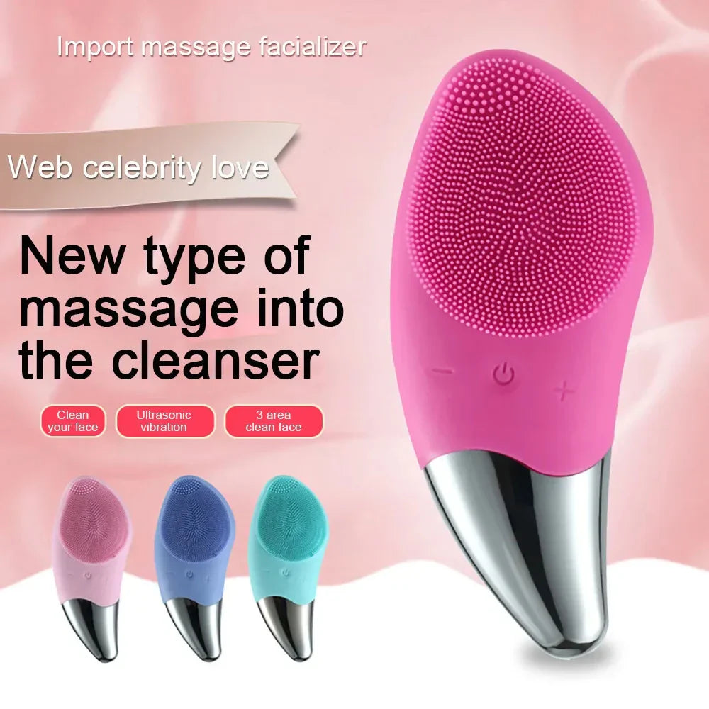 Mini Electric Face Washer Cleanser Silicone Facial Cleanser Waterproof Rechargeable Ultrasonic Pore Facial Cleaner