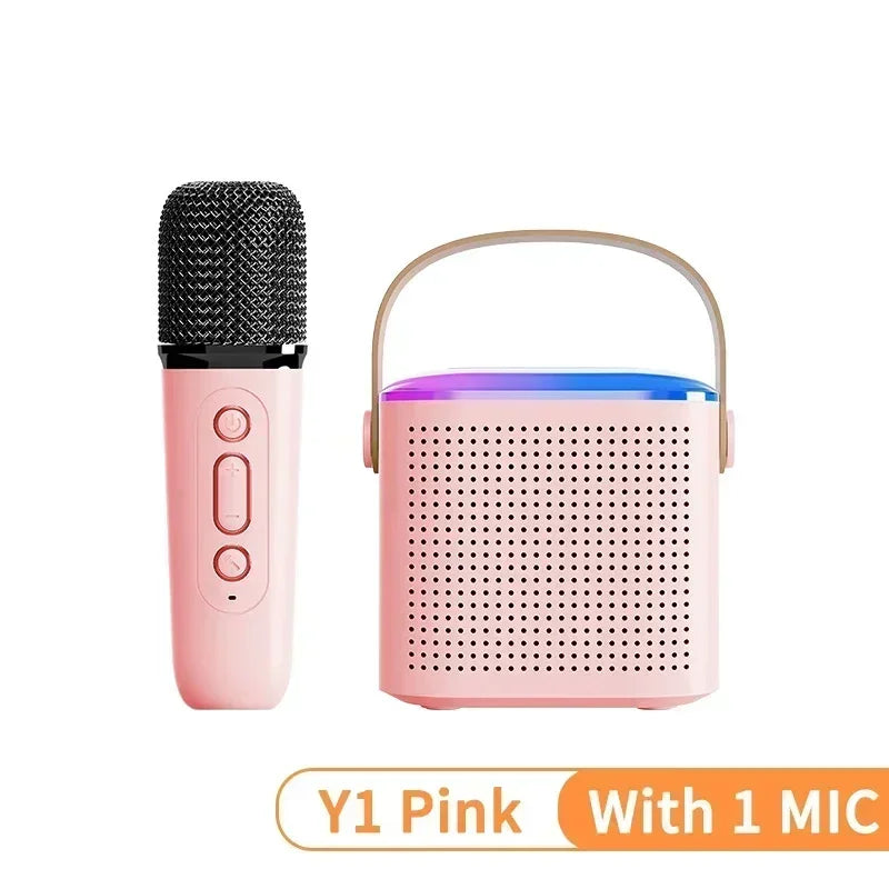 Mini karaoke machine, LED speaker with Bluetooth, suitable for family birthday party, microphone for girls and boys.