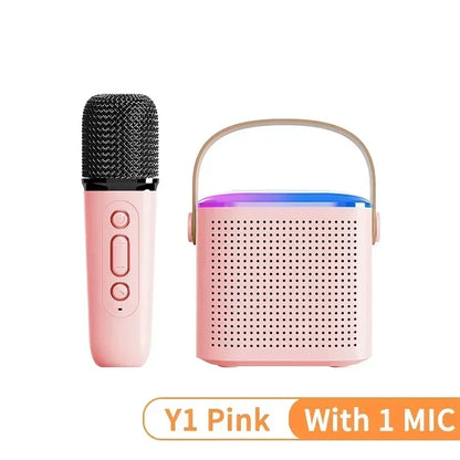Mini karaoke machine, LED speaker with Bluetooth, suitable for family birthday party, microphone for girls and boys.