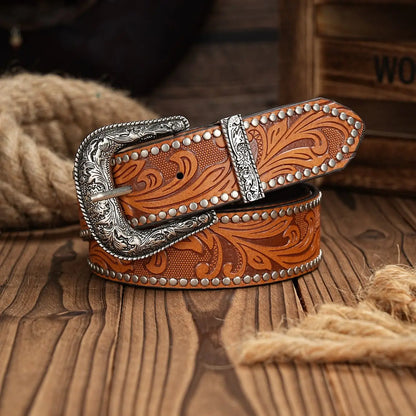 Ceinture de cowboy western en cuir synthétique – Ceinture pour homme avec décoration taureau gravée florale pour jeans