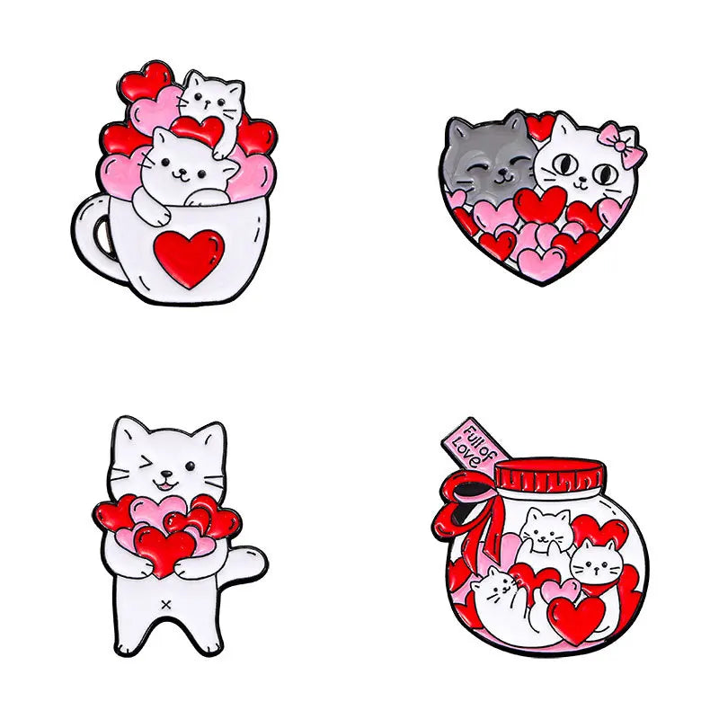 Broche en émail chat de dessin animé mignon, 4 pièces, Animal créatif, cadeau de saint-valentin, épingle à revers, Badge, sac à dos, vêtements, accessoires de chapeau