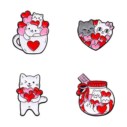 Broche en émail chat de dessin animé mignon, 4 pièces, Animal créatif, cadeau de saint-valentin, épingle à revers, Badge, sac à dos, vêtements, accessoires de chapeau