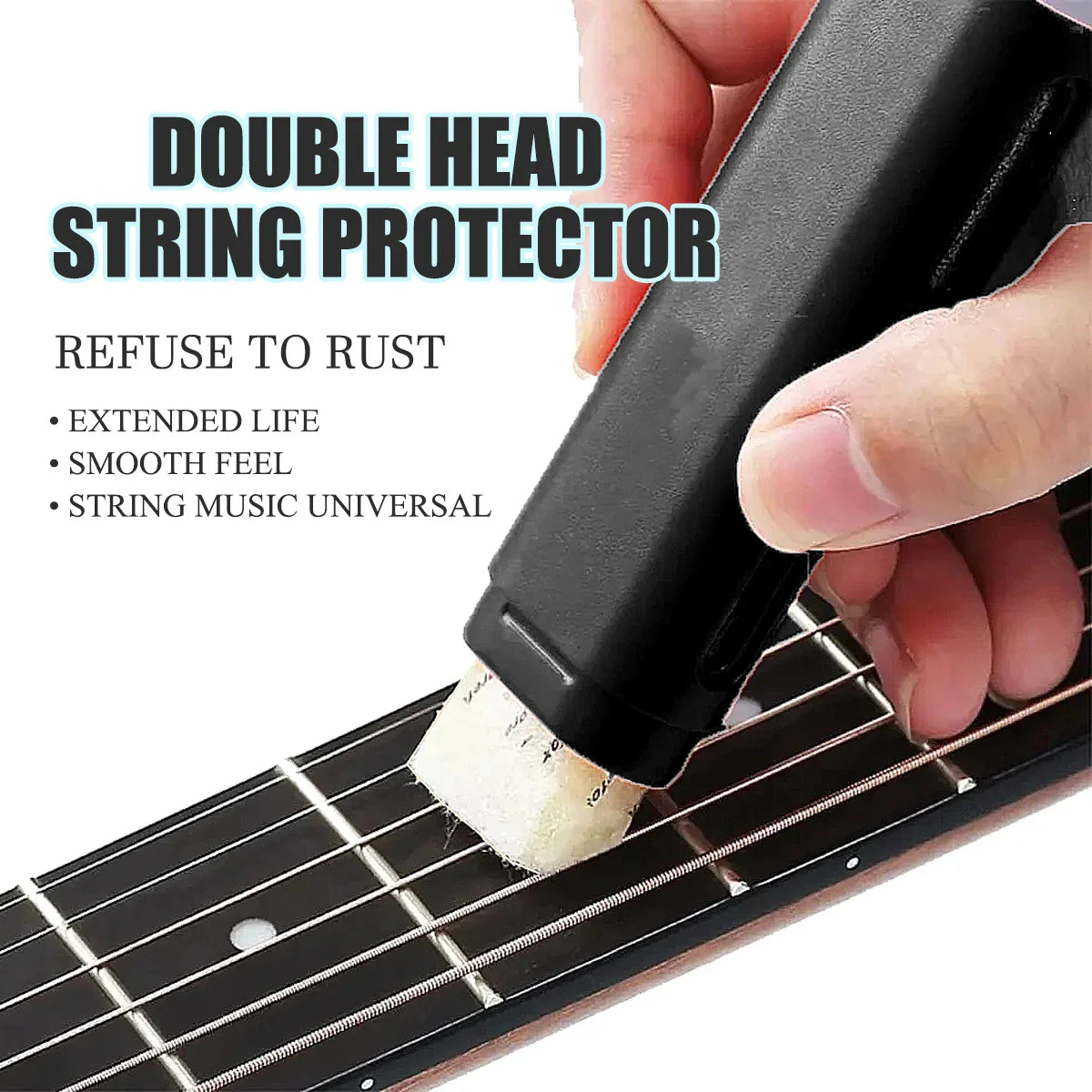 Nettoyeur professionnel de cordes de guitare à double tête et stylo dérouillant, outil d'entretien de cordes tout-en-un pour électrique/basse/violon 1 pièce