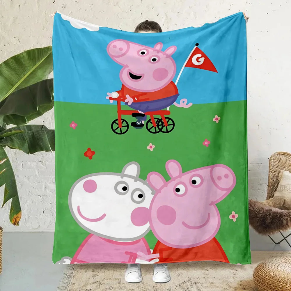 Cartoon P-Peppa Pigs Printed Blanket Picnic Blankets Warm Blanket Soft and Comfortable Blanket Home Travel Birthday Gift