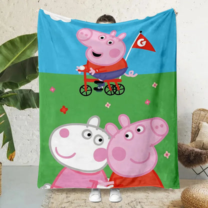 Cartoon P-Peppa Pigs Printed Blanket Picnic Blankets Warm Blanket Soft and Comfortable Blanket Home Travel Birthday Gift