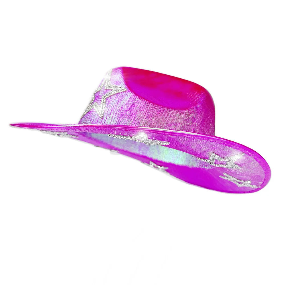 Chapeau de Cowboy occidental rose pour filles, chapeau de Cowgirl avec étoile en cristal Super brillant, chapeau melon pour mariage, carnaval, fête de Festival