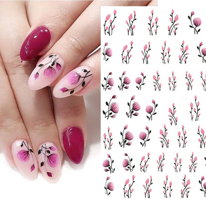 3d Nail Art Stickers Winter Autumn Golden Leaves Red Roses Flowers Decals For Nails Decoration Manicure Salon Beauty