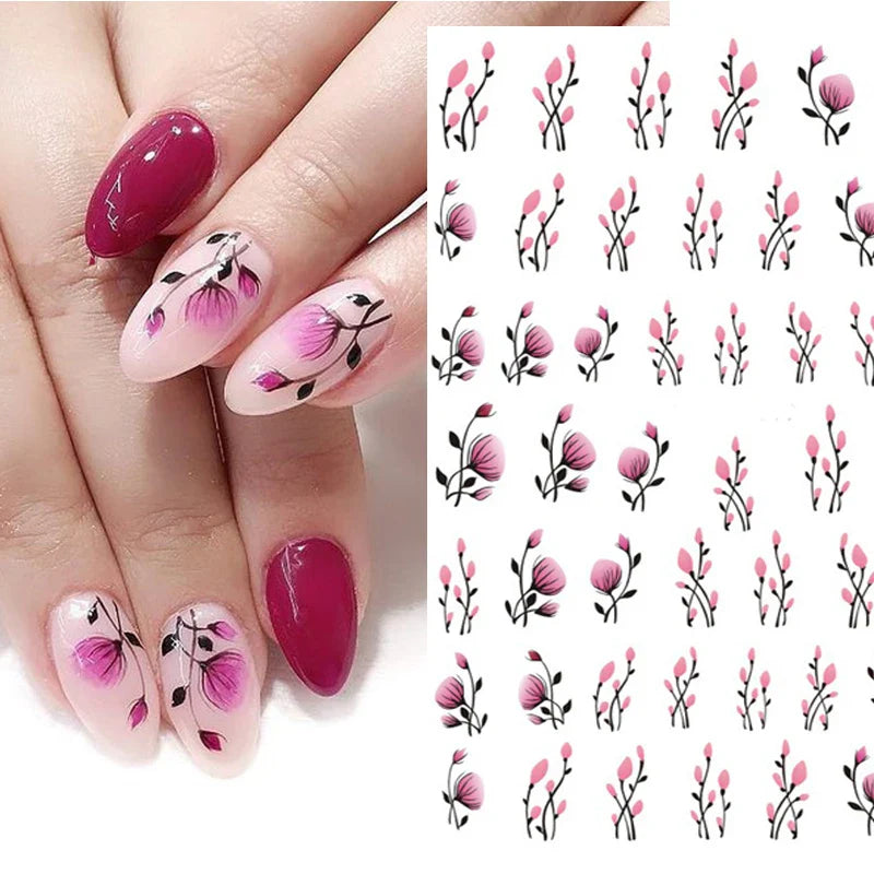 3d Nail Art Stickers Winter Autumn Golden Leaves Red Roses Flowers Decals For Nails Decoration Manicure Salon Beauty