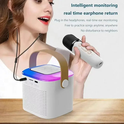 Mini karaoke machine, LED speaker with Bluetooth, suitable for family birthday party, microphone for girls and boys.
