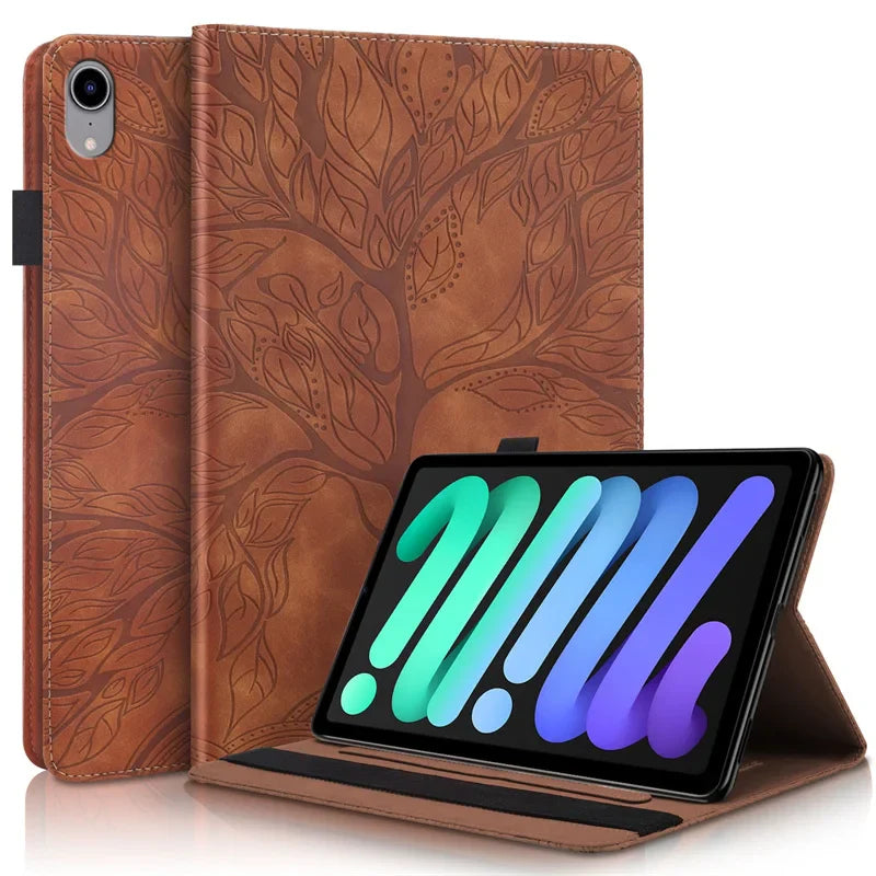 Coque for iPad Mini 7 Case 8.3" Embossed Tree PU Leather Flip Cover for Funda iPad Mini 2024 Mini 7th 6th Generation Case Cover