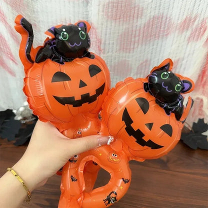 50/5pcs Halloween Balloon Headband Foil Balloons Stick Aluminum Film Inflatable Balloon Skeleton Pumpkin Hair Hoop Party Props