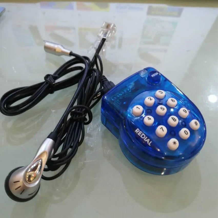 Mini téléphone fixe filaire Portable, avec casque, cadran à bouton, réposition rapide, petit téléphone pour conférence de bureau, bleu