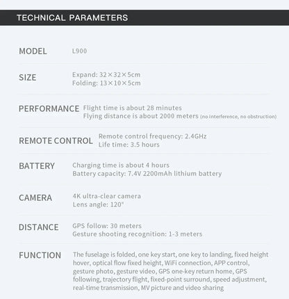 Drone L900 Pro 4K professionnel 5G GPS HD double caméra photographie sans balais pliable quadrirotor RC distance 1.2KM drones jouets