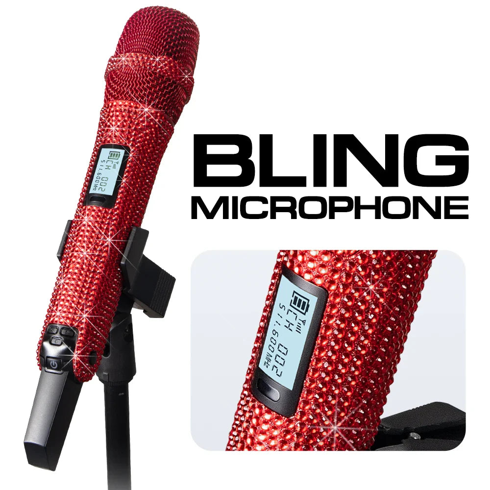 Microphone karaoké sans fil SKM9000, personnalisé incrusté de diamants, pour flux en direct, karaoké, scène brillante, essentiel