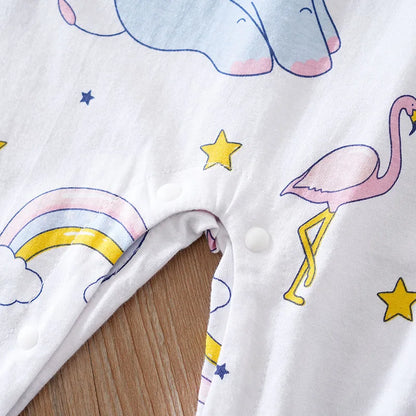 Spring And Autumn Boys And Girls Cute Cartoon Rainbow Elephant Print Cotton Comfortable Long Sleeve Baby Bodysuit